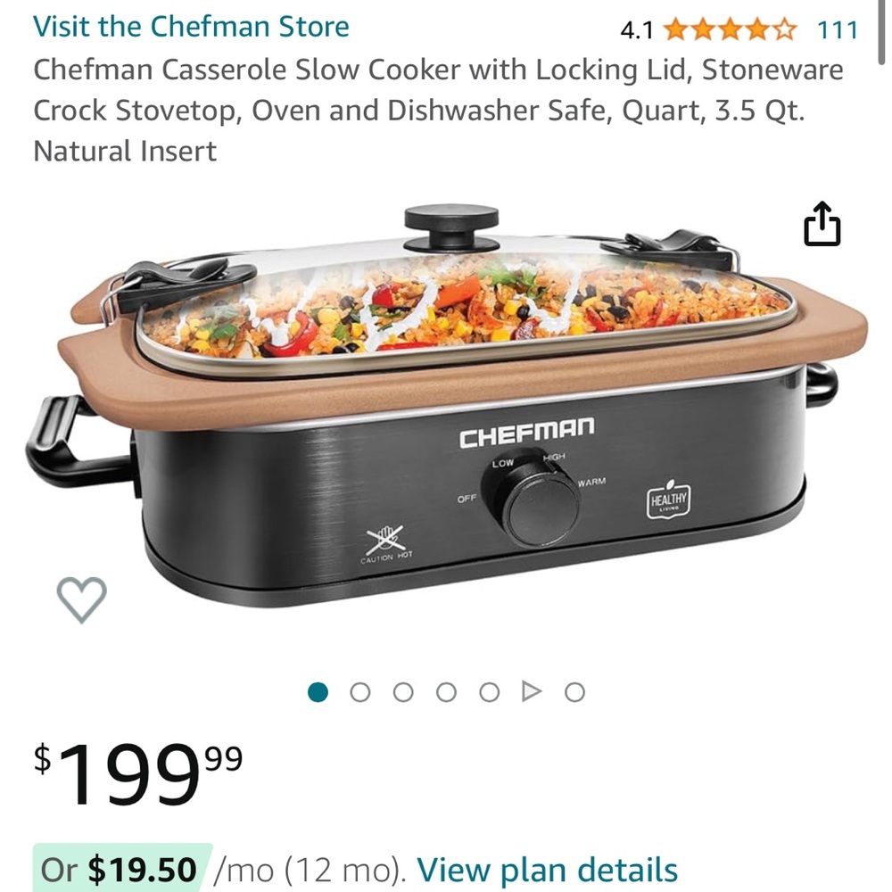 Chefman Casserole Slow Cooker with Locking Lid - Picture 5 of 5